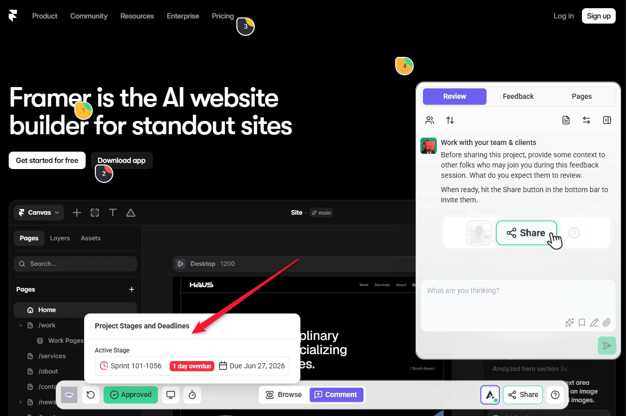 Completed stage struck through on the Collaborate bottom bar