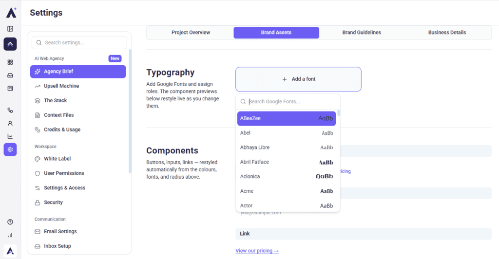 Google Fonts search with a live preview of each typeface