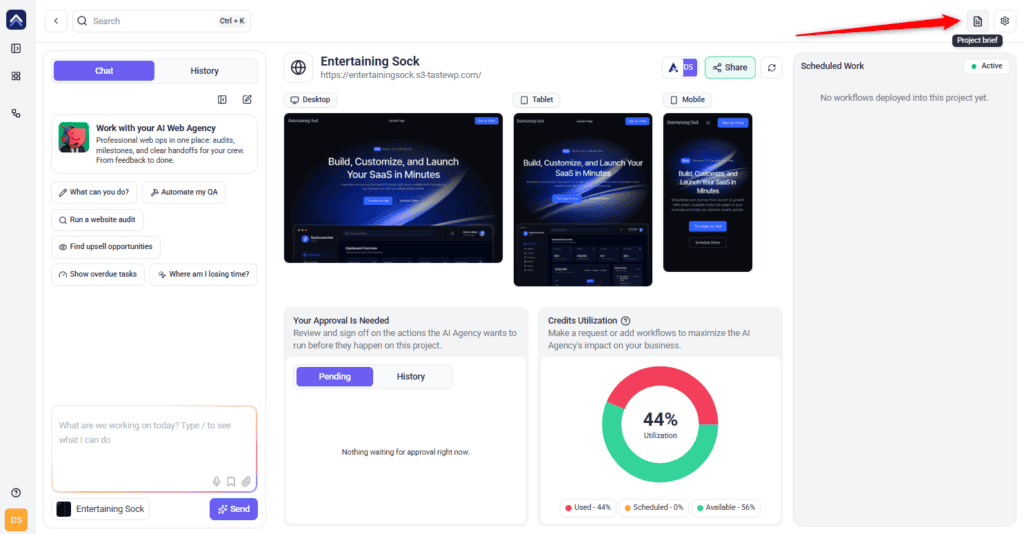Project brief opened from the client's project dashboard