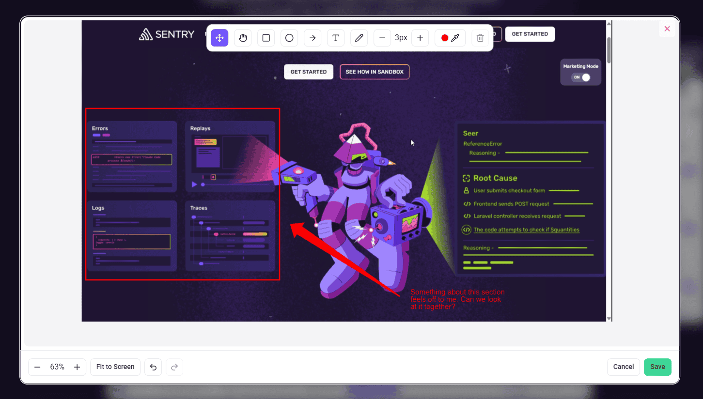Screenshot marked up to highlight the point being made