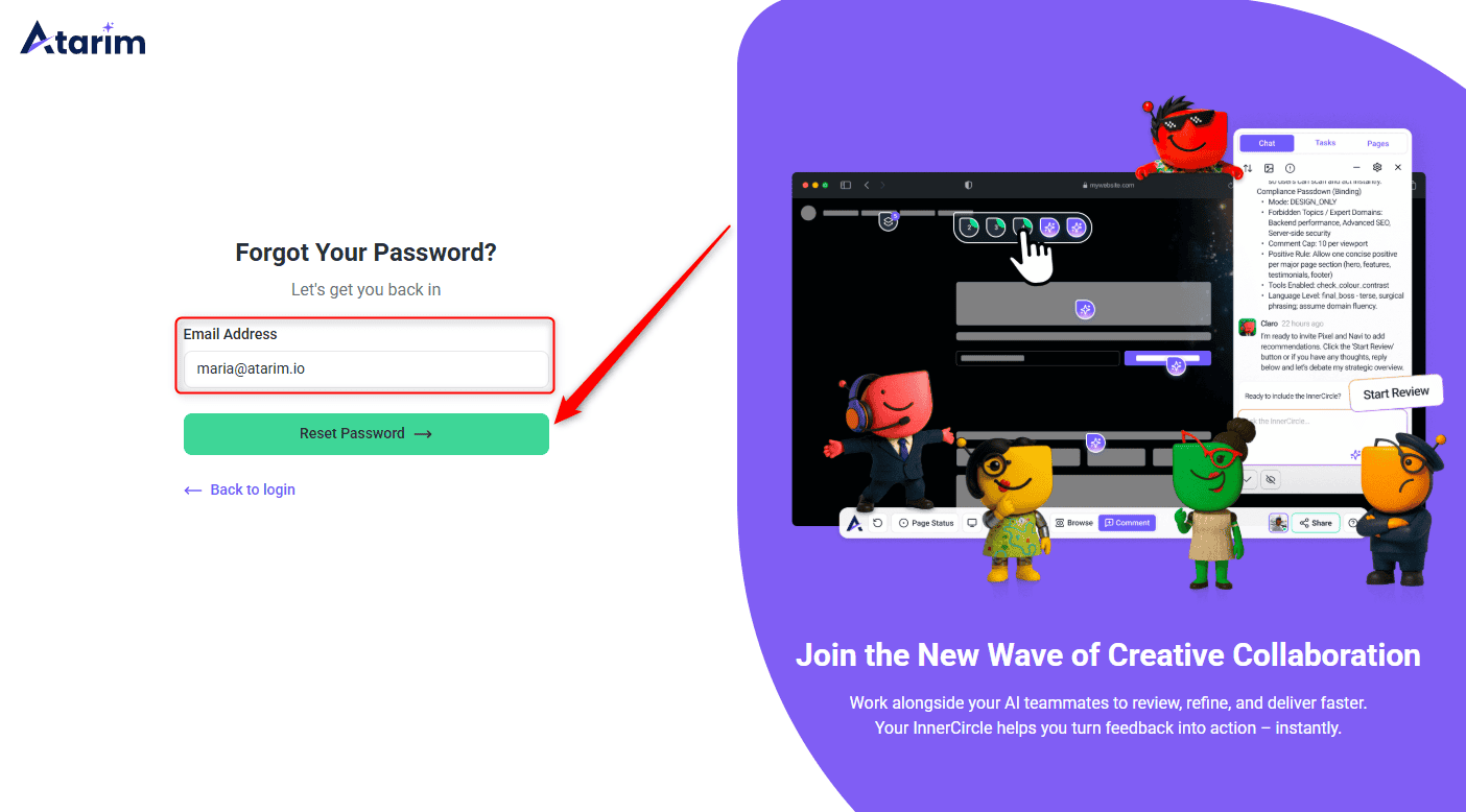 Field for the email address linked to the account