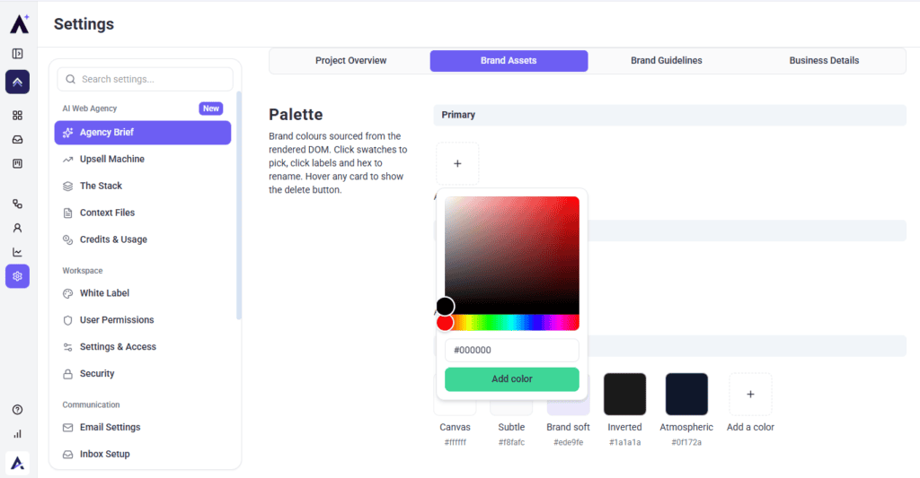 Colour picker with a hex input field