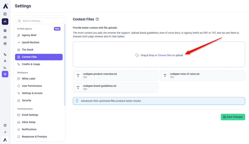 File upload area with drag-and-drop and a Choose Files button