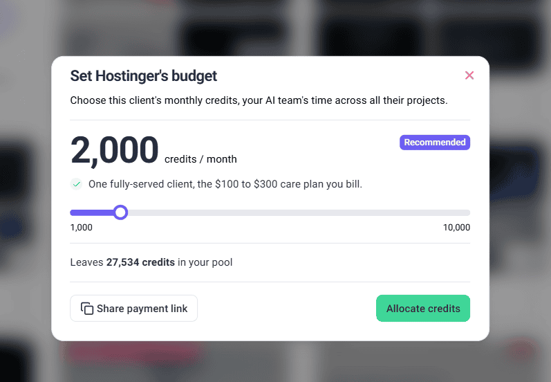 Modal for setting a client's credit budget
