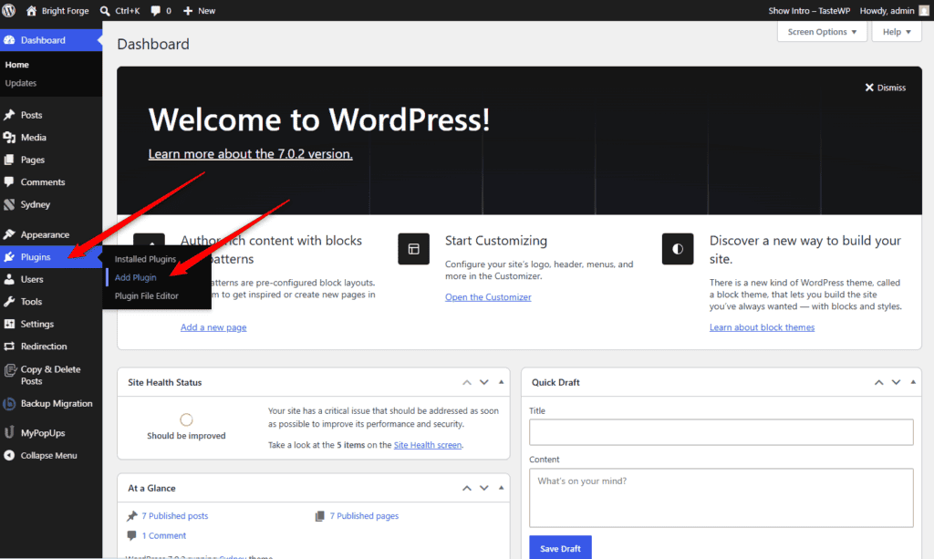 The Plugins Add New screen in WordPress admin