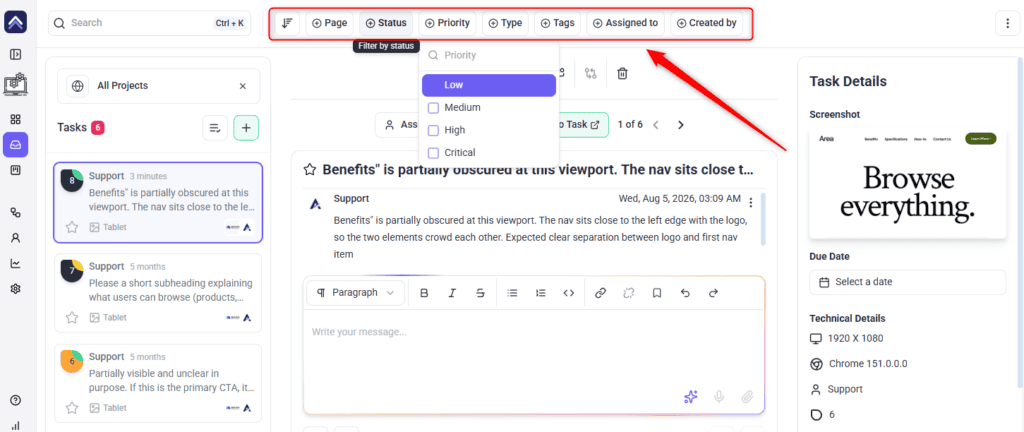 Filters and sorting in the designs sidebar
