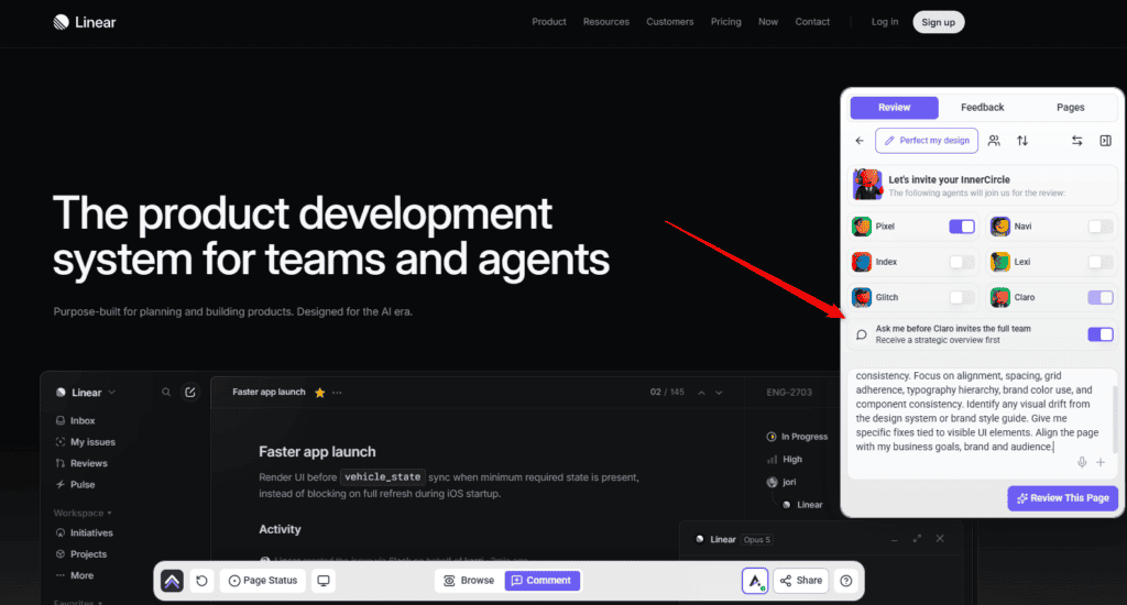 The Ask me before Claro invites the full team setting switched on