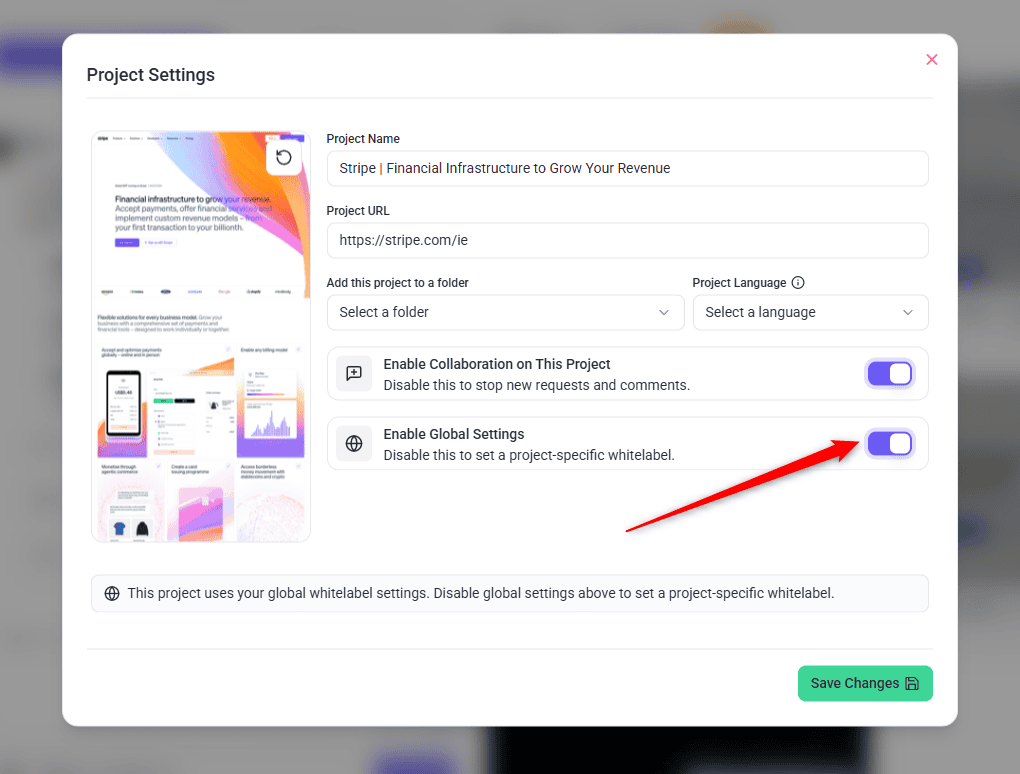Using global settings