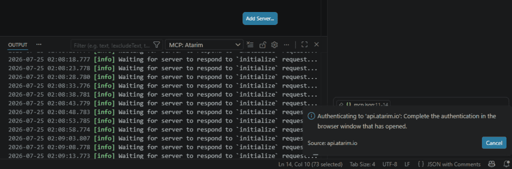 Browser window opened to complete the authentication